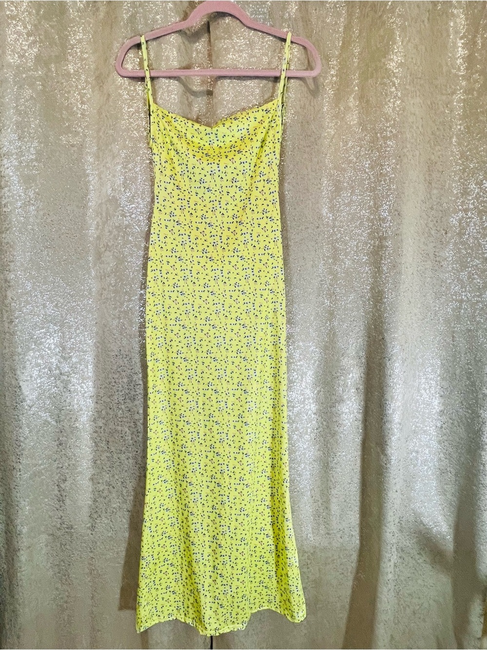 Yellow Floral Slip Dress with Spaghetti Straps